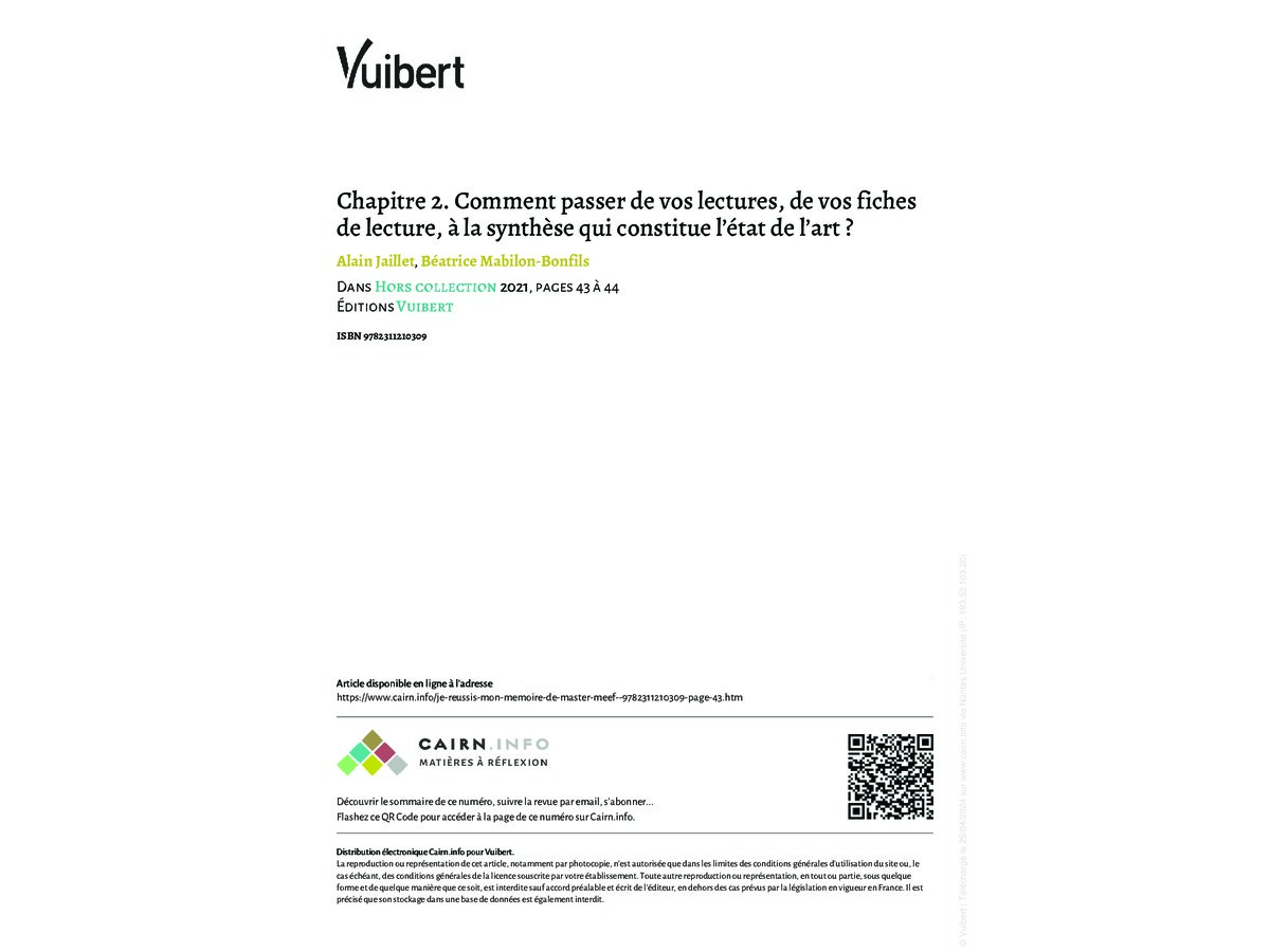 Comment passer de vos lectures, de vos fiches de lecture, à la synthèse qui constitue l’état de l’art ?