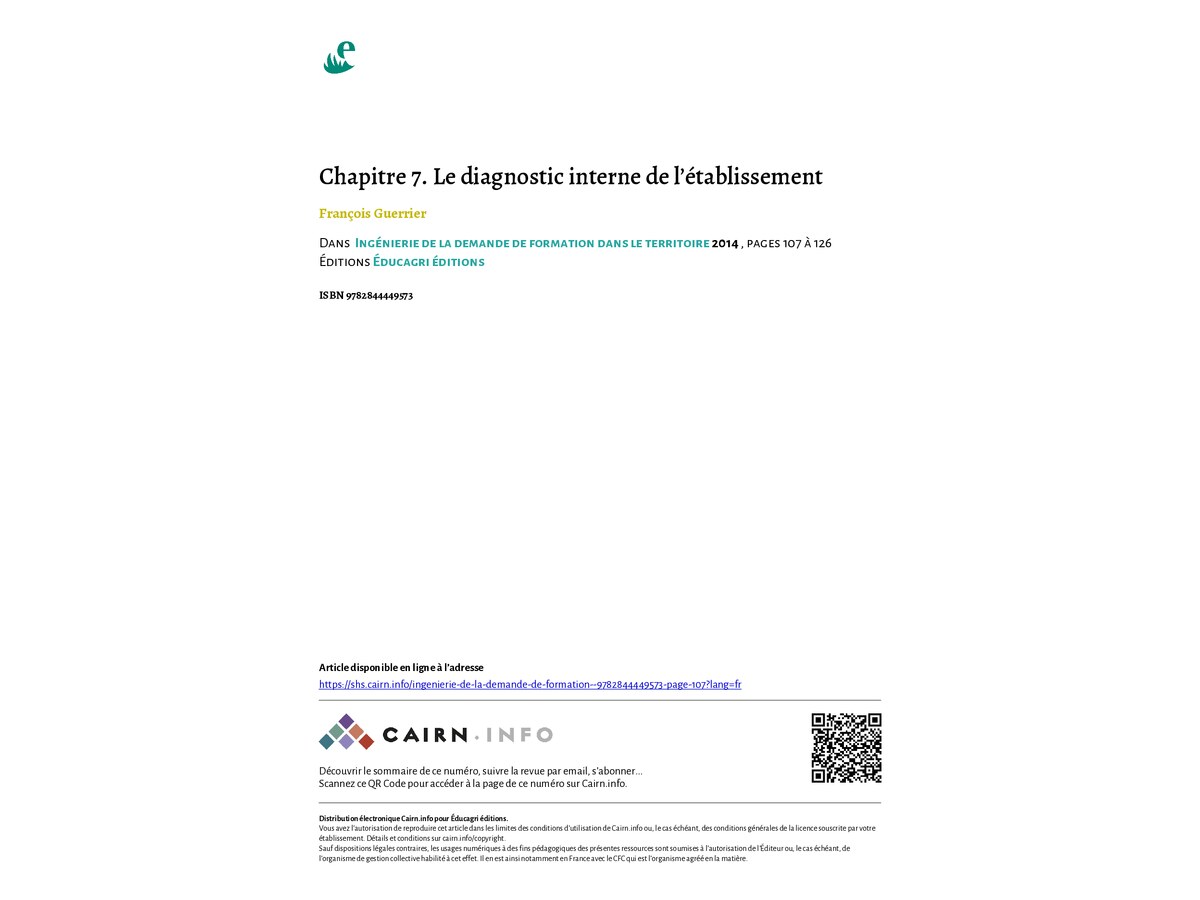 Le diagnostic interne de l’établissement