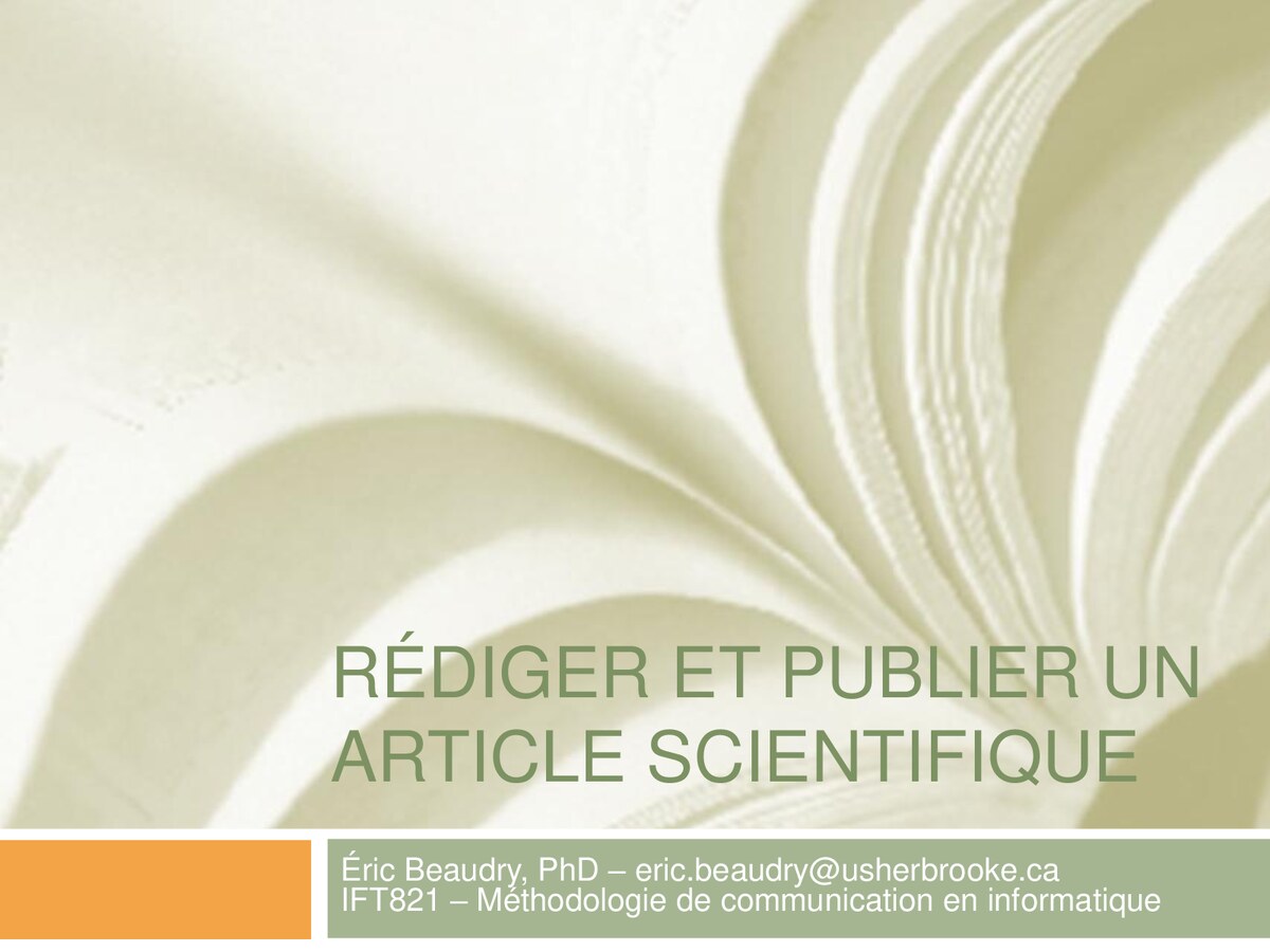 Rédiger et Publier un article scientifique
