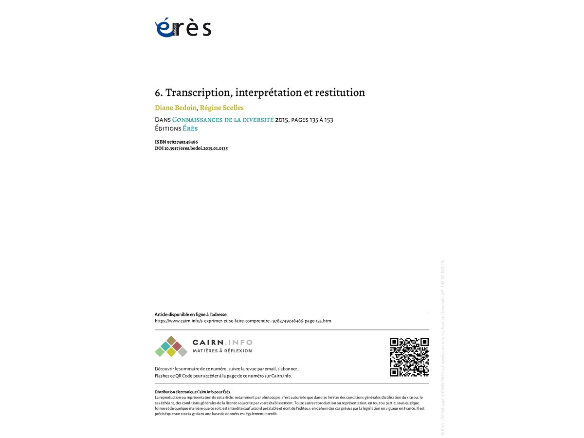 Transcription, interprétation et restitution